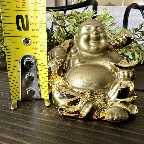 HAPPY Buddha Gold COLOR Feng Shui Laughing Lamp-Wisdom, Cloth Sack-Good Fortune - Picture 7 of 10